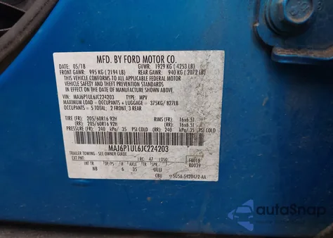 2018 Ford Ecosport Se из США, поврежденный, VIN MAJ6P1UL6JC224203